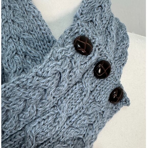 Aran Irish Button Loop Scarf 100% Merino Wool Cable Knit Scarf | Made in Ireland - Picture 4 of 7